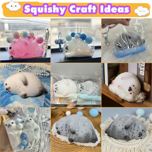 Taba Squishy Kit Seal Silicone Mold 4''+Liquid Gel+Flocking Cute Animal Maker Set - color: 4'' Seal