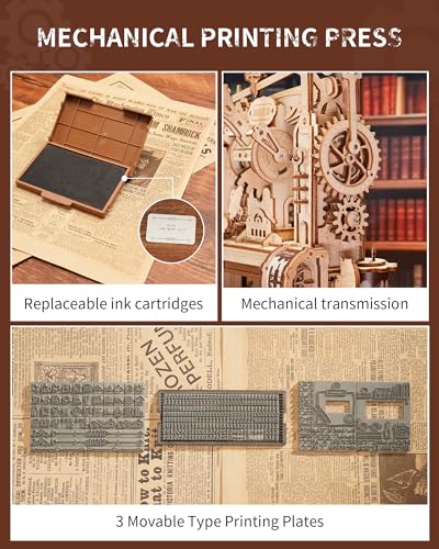 ROKR 3D Puzzle for Adults, Wooden Puzzles Classic Printing Press Model Building Kits, DIY Wood Crafts Cool Toys for Birthday, STEM Hobbies for Women Men (LK602)