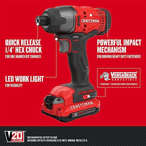 CRAFTSMAN V20 MAX Cordless Drill Driver and Impact Driver Set, Power Tool Set with 2 Batteries and Charger, LED Work Light, 2 Bits, Bag (CMCK200C2) - style: 2 Tool Combo Kit
