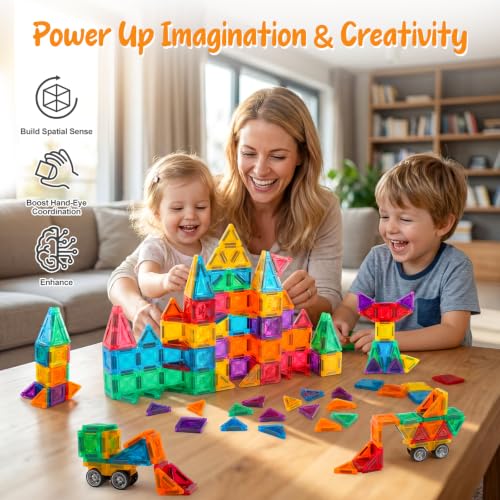 Bmag 100PCS Mini Magnetic Tiles Building Set with 2 Mini Cars - size: MINI100Pcs