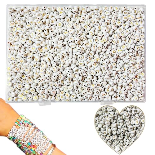 YMSDZHL Alphabet Beads A-Z 1300Pcs Letter Beads, Acrylic 4x7mm Round Letter Beads Kits,Black Digit and Colorful Smile Beads for Bracelets Necklaces DIY Jewelry Making (Golden) - color: Gold