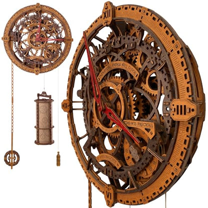 WOODEN.CITY Vintage Wall Clock Kit – 3D Wooden Puzzle for Adults, Mechanical DIY Clock Model, No Glue Required, Made in EU