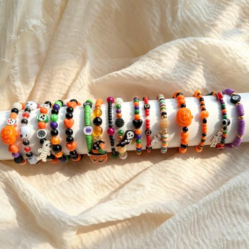 LLchunyun Halloween Beads for Bracelet Making Kit,2069Pcs Clay Bead Acrylic Beads for Jewelry Making Pumpkin Gold Spacer Seed Bead with Charms Friendship Bracelets Making Kit for Halloween DIY Crafts