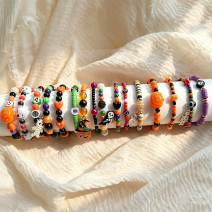 LLchunyun Halloween Beads for Bracelet Making Kit,2069Pcs Clay Bead Acrylic Beads for Jewelry Making Pumpkin Gold Spacer Seed Bead with Charms Friendship Bracelets Making Kit for Halloween DIY Crafts