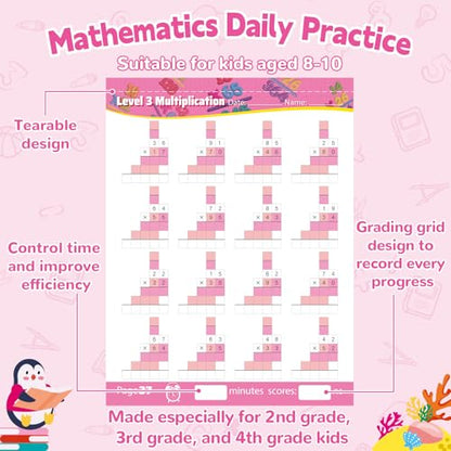 Single&Double Digit Multiplication Math Problem Workbook for 2nd Grade 3rd Grade 4th, Multiplication Practice Worksheets One Page A Day Math for Ages 7-10, Math Repetition Exercise Daily, 56 Pages - style: Level 5（Multiplication）