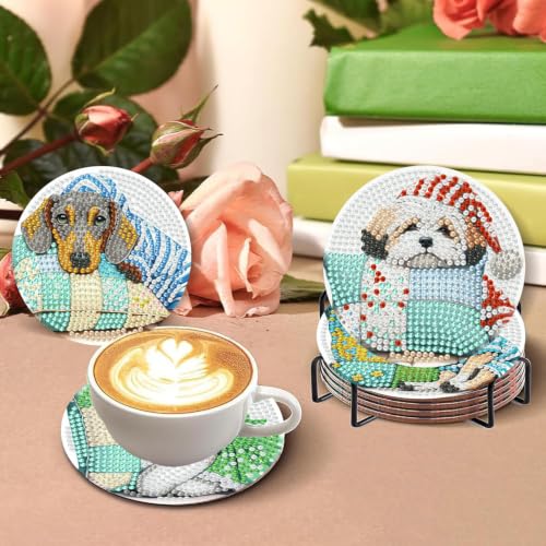 8 PCS Diamond Art Coasters Kit for Adult,Cute Dog Diamond Painting Coaster - color: Dog
