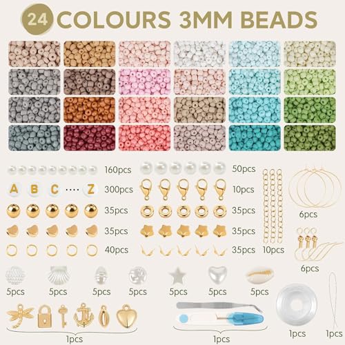 TEXGIZRLY 3mm Seed Bead for Bracelets Making Friendship Bracelet Making Kit - size: Seed Beads 3MM-B
