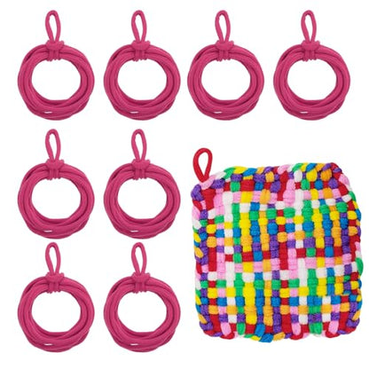 MECCANIXITY 50 Pcs Potholder Loom Refill Loops, Elastic Potholder Weaving Refill Loops Knitting Kit Supplies in Rainbow Colors for Girls Beginners DIY Crafts 7" Weaving Loom, Rose Red - color: Rose Red