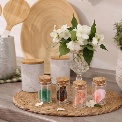 uxcell 2Pcs Crystal Gemstone Bottles, Natural Crystal Stone Bulk with Glass Display Jar Mini Stuff Collectible Adornments for Home Office Centerpiece Collection Gift, White/Pink - color: White/Pink