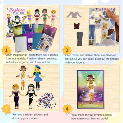 VKPI Fashion Dress Ups, Paper Art Crafts for Girls, Foam Paper Felt Fashion Activities for Kids Ages 5+ Toddler, Preschool Projects Toy Creative Gift Kit for Birthday - color: Dress Ups