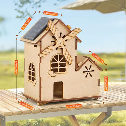 Solar Windmill House STEM Kit - DIY 3D Wooden Puzzle Science Toy for Kids,Educational Craft Model for Children Ages 8-12,Clear English Instruction.