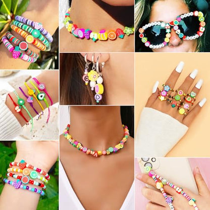 Gionlion Fruit Polymer Clay Beads Bracelet Making Kit, Colorful Clay Beads with Lemon, Strawberry, Avocado, and Watermelon Designs for DIY Jewelry, Bracelet & Necklace Making Crafts - color: Fruit