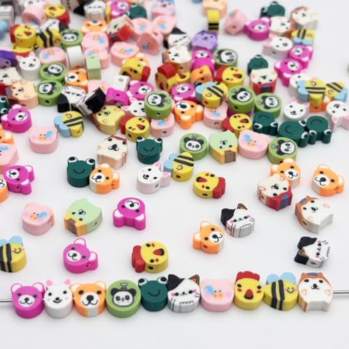 ZSFLZS Mixed Animal Polymer Clay Beads, 200PCS Animal Polymer Beads for Bracelet Making, Piglet Puppy Kitten Rabbit Chick, Clay Bead Charms for Jewelry Making, Necklace, Earring Making - color: animal