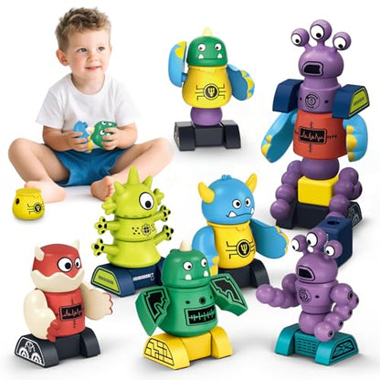 STEM Magnetic Robot Building, Toys for Kids 3 4 5 6 7 8, Transformable Stacking Bots with Storage Box, Creative Learning Christmas and Birthday Gifts for Boys Girls 3-5 4-8 - size: 35 PCS Magnetic Robot