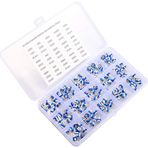 150 Pcs 15 Value 100 ohm- 2M ohm Trimpot Variable Resistor 6mm Potentiometer Assortment Kit