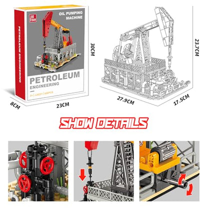 Oil Pumping Machine Building Set, 666 PCS Industrial Oil Extraction Brick Model with Moving Pumpjack, Display Model Kit for Adults and Kids Ages 6+ - style: Beam Pumping Unit