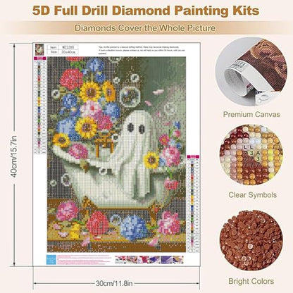 Halloween Diamond Art Kits for Adults,Ghost Bathing in Flower 12 x 16 Inch - color: Ghost, size: 11.8x15.7in(30x40cm)