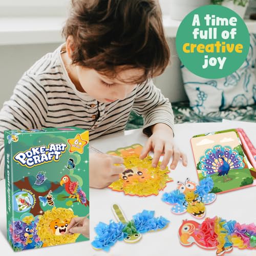 MZYTOZA Poke Art Kit for Kids Ages 4-8, Mess-Free Fabric Craft Set - color: Green-Animals