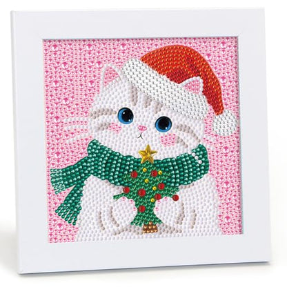 Libfx Diamond Art Kits for Kids with Frame Diamond Art for Girls Boys Beginners Arts and Crafts Birthday Gifts (Christmas Cat) - color: Christmas Cat