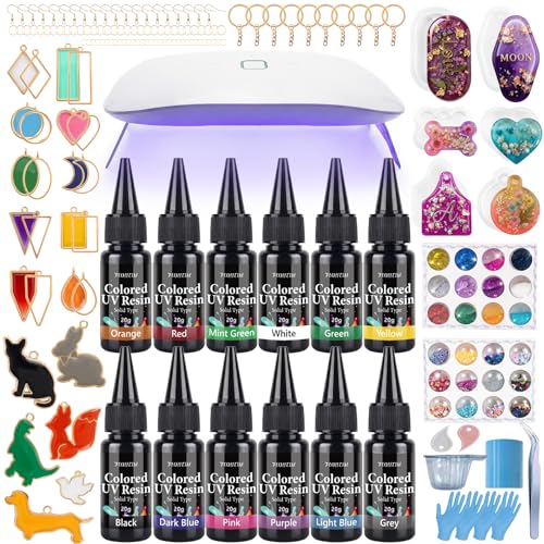 All-Inclusive Keychain Making Kit, 12-Color UV Resin,DIY Craft Decor - color: 12 Colors