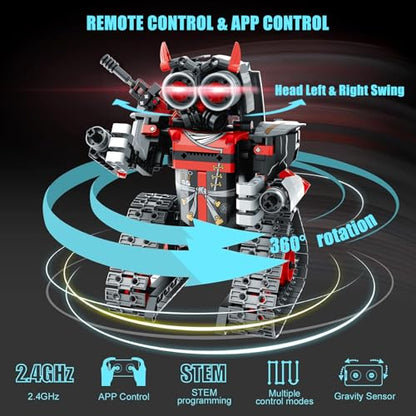 STEM Robot/Tank/Tracked Combat Vehicle 3-in-1 Transforming Mecha RC Car Building Kit for Boys 6-12, Remote & APP Controlled Coding Gear, 419 Pcs Learning Educational Blocks Toy Gift for Kids - color: Red
