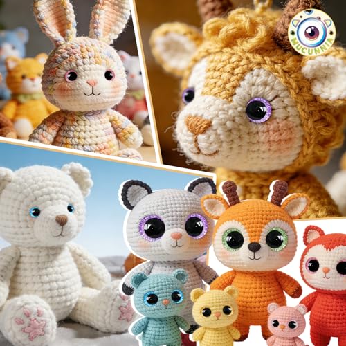MUCUNNIA 120pcs 12mm 3D Sparkle Moon Safety Eyes for Amigurumi with Washers - size: 12mm