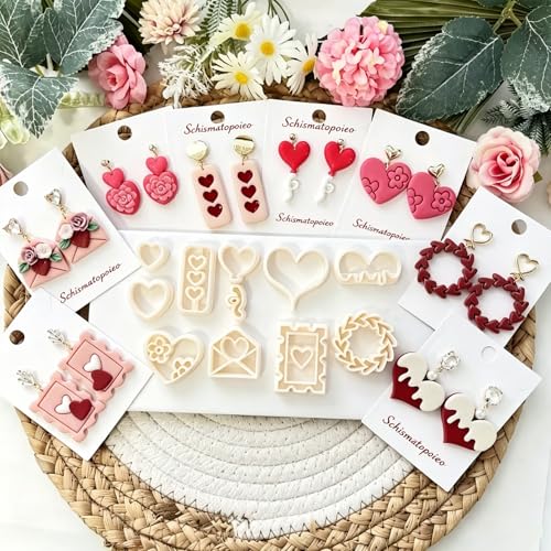11 Pcs Heart & Love Themed Polymer Clay Cutters Set - Valentine's Day, Wedding & Engagement Clay Cutters for Polymer Clay Jewelry Making, Fit Gift for Wife - color: engaged