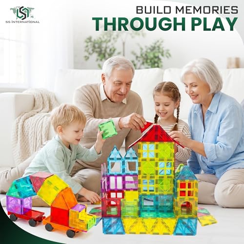 Magnetic Tiles 100 Pcs with 2 Cars STEM Building Blocks Toys for Kids 3+