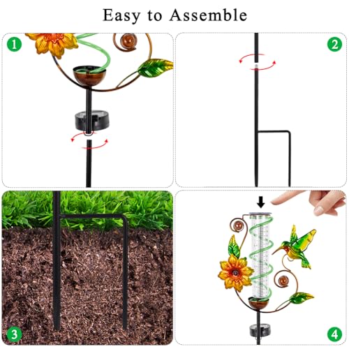Solar Rain Gauge Outdoor, Hummingbird Rain Gauges - color: Green Hummingbird