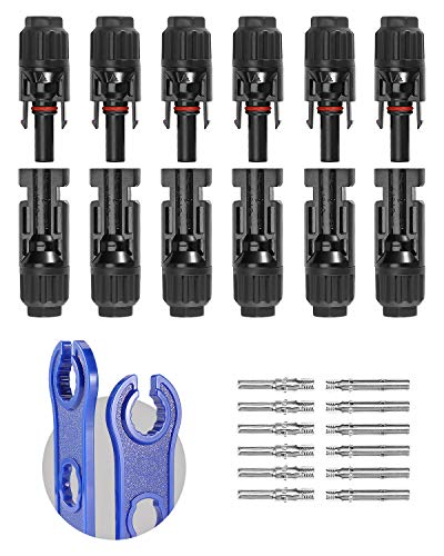 BougeRV 12 PCS Solar Connectors with Spanners Solar Panel Cable Connectors 6 Pairs Male/Female(10AWG) - size: 6 Pairs 10AWG Male/Female & 1 pair of spanners