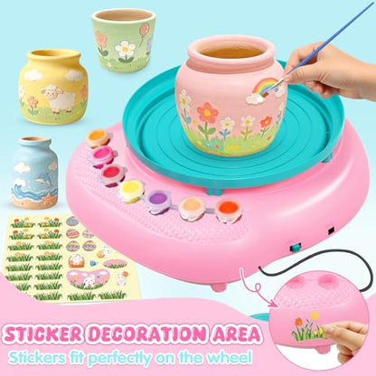 Weilim Pottery Wheel for Kids Beginners, Air-Dry Clay & Paint Kit Ages 6-12 - color: Easter
