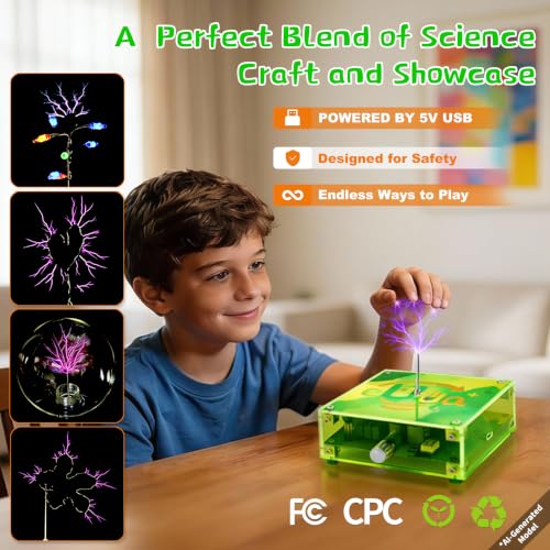 eUda+ STEM Tesla Lightning Kit for Kids&Adults Science Kits for Kids Age 12-14 Build Stem Kits for Kids Age 14-16 Soldering Practice Kit for Beginners 12 13 14 15 16 17 18+ (Soldering Version, RTB) - size: Rectangular-Transparent Clear (RTC)