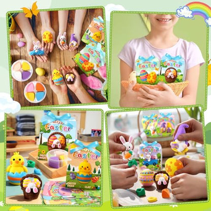 Capoda 6 Sets Easter DIY Craft Kit Easter Air Dry Clay Kit Bunny Eggs DIY Arts and Crafts Modeling Clay Gifts Bulk with Tutorials for Home Party Favors Art Projects Fun Activities Supplies - style: Easter