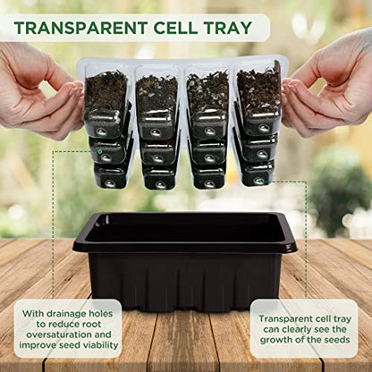 Seed Starter Tray with Light, 6PCS Seed Starter Kit with Grow Light, Seedling Starter Trays with Humidity Domes, Covers Height 3.9", Indoor Gardening Plant Germination Trays - color: Black
