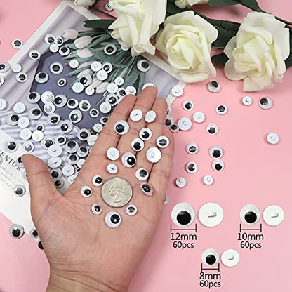 TOAOB 180pcs Sew On Googly Wiggle Eyes Buttons 8mm 10mm 12mm Assorted Sizes Black Round Plastic Eyes for DIY Stuffed Animals Scrapbooking Sewing Crafts