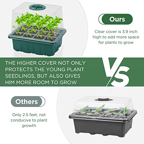 Seed Starter Tray with Light, 6PCS Seed Starter Kit with Grow Light, Seedling Starter Trays with Humidity Domes, Covers Height 3.9", Indoor Gardening Plant Germination Trays - color: Green