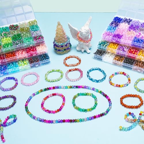 XSEINO About 7200pcs 144 Colors 6mm Crackle Glass Beads Bracelet Making Kit - color: All 6 Series