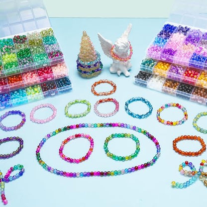 XSEINO About 7200pcs 144 Colors 6mm Crackle Glass Beads Bracelet Making Kit - color: All 6 Series