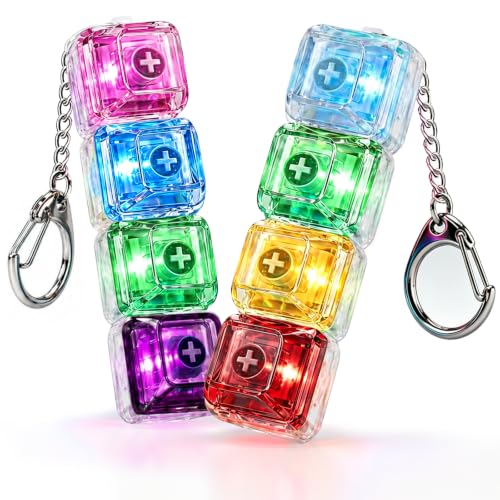 2 PCS Keyboard Fidget Toy, Decompression Button Clicker Keychain with Glowing LED, Portable Tactile Sensory Toys, Stocking Stuffers for Stress Relief, Autism, ASMR, Adults, Teens - color: 2pcs Rainbow