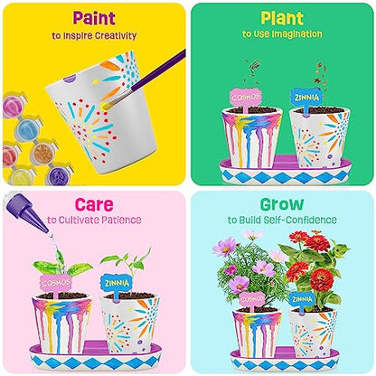 LAOESE 4 Set Paint & Plant Flower Gardening Kit, Gifts for Girls Ages 8-12