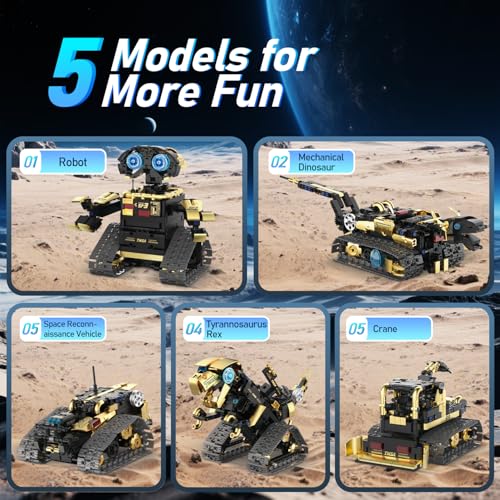 5 in 1 STEM Robot Toy Building Kit, Robot Building Kit with App & Remote Control for Kids Ages 8-14, Coding Robotics Technic Toy Bulldozer Erector for Boys Girls, 695 PCS