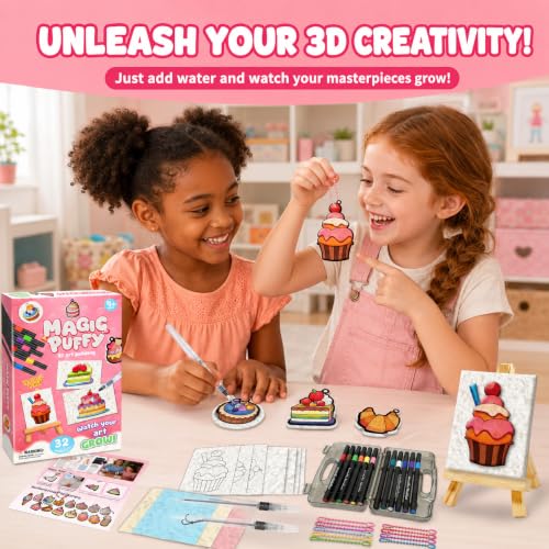 MZYTOZA Magic Foam Texture Painting Kit - 3D Art Craft Magic Puffs Paint Kit, 15 Mess-Free Paint by Number Craft for Kids (Pink) - color: 32pcs-Dessert style