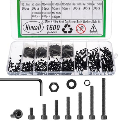 1600Pcs M2 Screws,M2*4/6/8/10/12/16/20/25mm Screw kit,Hex Socket Head Cap Bolts,12.9 Grade Black Zinc Plated for 3D Printer - size: M2x4/6/8/10/12/16/20/25mm(1600pcs)