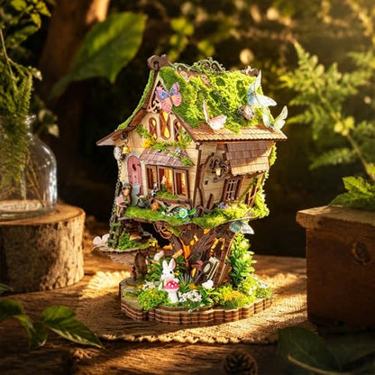 Fairy Treehouse Book Nook Kits for Adults with Warm LED Lights - color: Rowan's Tree House