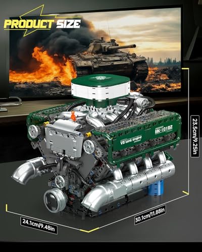Mould King 10182 V8 Engine Building Blocks Sets, MOC V8 Tank Engine Model Kit with Battery and Motor, Collectable 8-Cylinder Combustion Car Engine Model Toys for Adults (2250+PCS) - style: MK-10182 engine