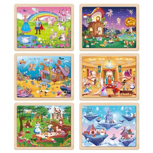 SYNARRY 6-Pack Large Wooden Unicorn Mermaid Princess Fairy Jigsaw Puzzle - style: Fantasy