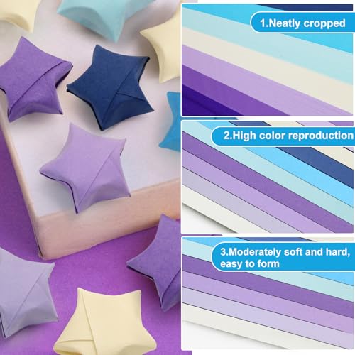 FoDau770 Solid Color Star Paper Strips - 1080 Sheet, Blue & Purple Series - color: Solid Cool Multicolor