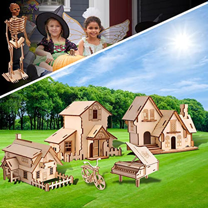 calary 3D Wooden Puzzle Simulation Animal Dinosaur Assembly DIY Model Toy for Kids and Adults,Set of 6 - style: D-House Assembly
