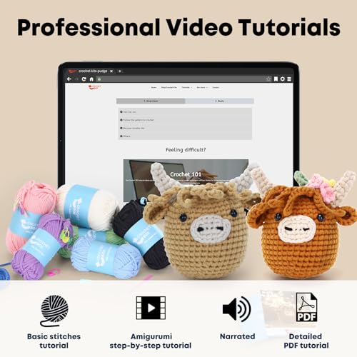 CrochetBox 2 PCS Highland Cow Crochet Kit, Brown Cow Set for Beginners - color: 2 PCS Highland Cow and Brown Highland Cow