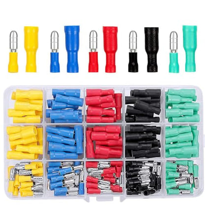 Qibaok Bullet Terminals Wire Connectors Female & Male Bullet Butt Insulated Waterproof Electrical Connector Kit 200 PCS